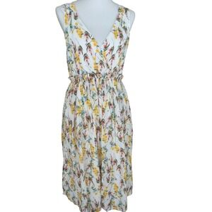 Line & Dot Floral Midi Dress Fit Flare Size Medium Light Coastal Cottagecore NEW